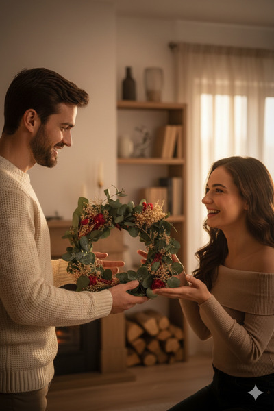 Lider MAGNESİA Coroană naturală cu frunze de eucalipt 26 cm Ornament pentru ușă, birou etc.