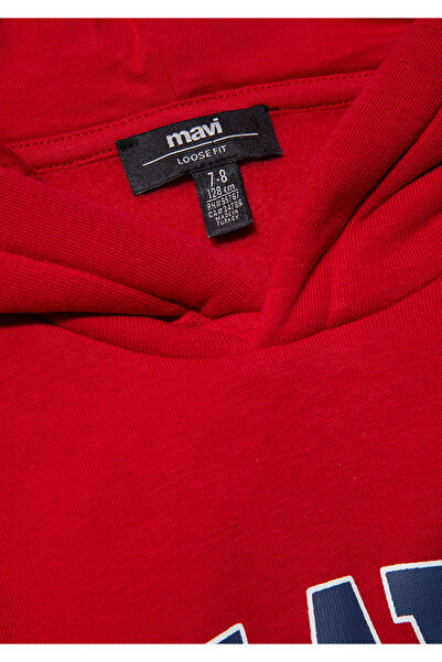 Mavi Logo Printed Red Hooded Sweatshirt 6610110-70464