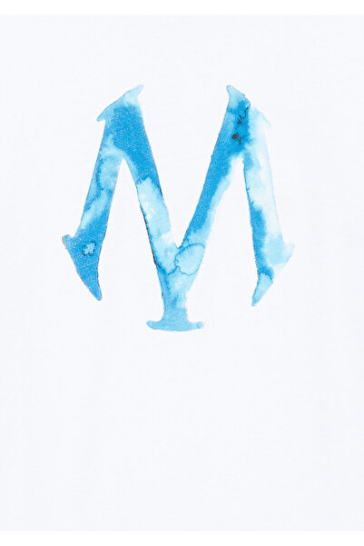 Mavi Λευκό μπλουζάκι με τυπωμένο λογότυπο σφραγίδα κανονική εφαρμογή / Regular Fit6610063-620