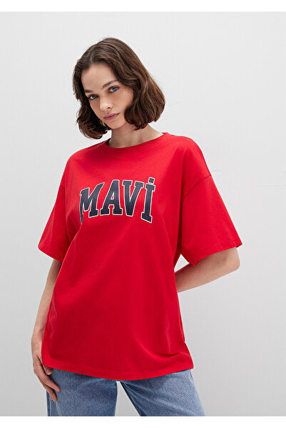 Mavi Rotes T-Shirt mit Logo-Print, Übergröße/weiter Schnitt 1600843-82054