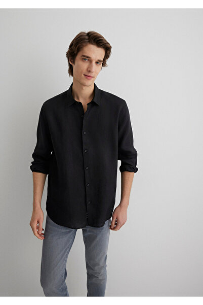 Mavi Μαύρο λινό πουκάμισο κανονική εφαρμογή / κανονική κοπή 0210492-900