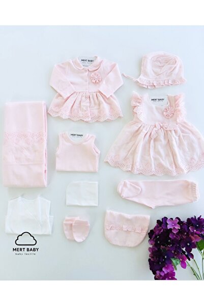 Mert Baby Lora Elbiseli 10'lu Organik Hastane Çıkış Seti %100 Pamuk Yenidoğan...