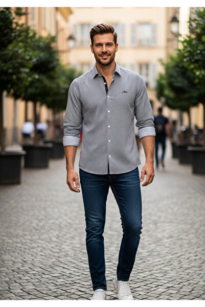 YusGos Men's Regular Fit Regular Collar Long Sleeve Easy Iron Dotted Premium Cotton Shirt Black L