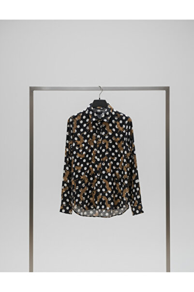 YusGos Long Sleeve Cotton Easy Iron Tiger Pattern Regular Fit Premium Men's Shirt Black L