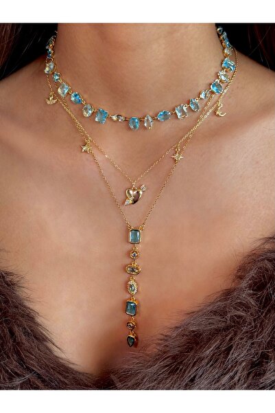 h&b design jewel Vip Mavi Kristal Taşlı Choker