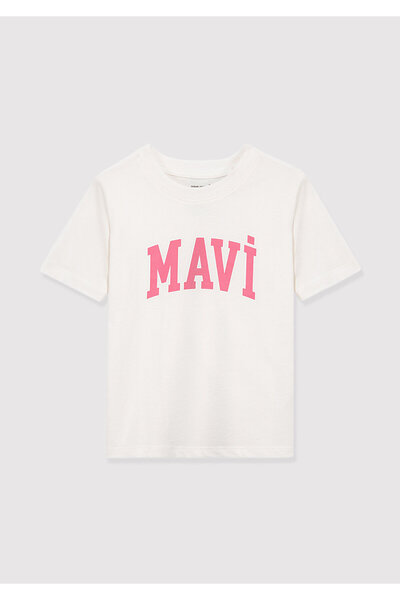 Mavi Biała koszulka z nadrukiem z logo Regular Fit / Normalny krój 7610109-70057