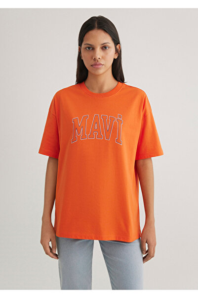 Mavi Pomarańczowa koszulka z nadrukiem z logo Regular Fit / Regular Fit1611193-70485