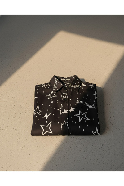 YusGos Men's Regular Fit Regular Collar Long Sleeve Easy Iron Patterned Premium Cotton Shirt Black L