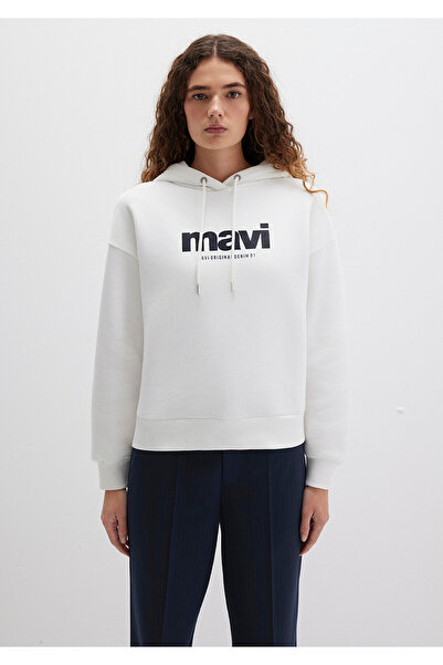 Mavi Logo Printed Hooded Ecru Sweatshirt 168334-81964