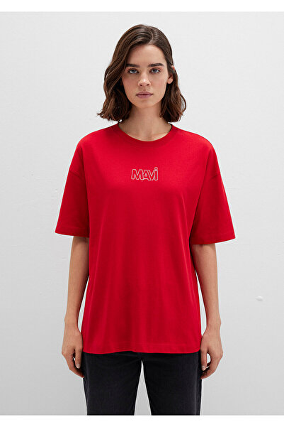 Mavi Rotes T-Shirt mit Logo-Print in Übergröße / Weit geschnitten 1611592 -82054