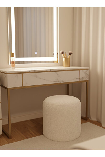 LOVİSSE HOME Handmade Kırık Beyaz Tedy Kumaş Silindir Dekoratif Pufidik Puf B...