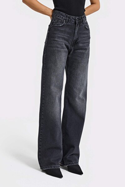 its basic Dámská kouřová barva Doris Straight Fit s vysokým pasem 100% bavlněný džín