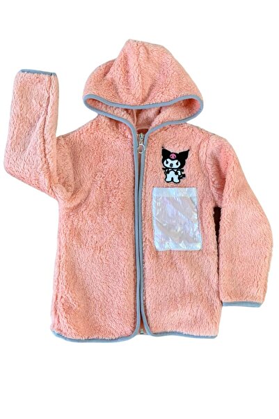 YusGos Zippered Hooded Plush Fleece Printed Girls' Coat Orange 3-4 Years Old