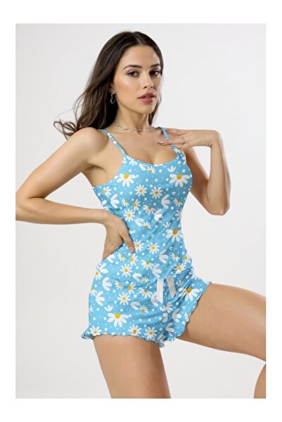 Cicişim Синій піжамний комплект з шортами з принтом маргариток