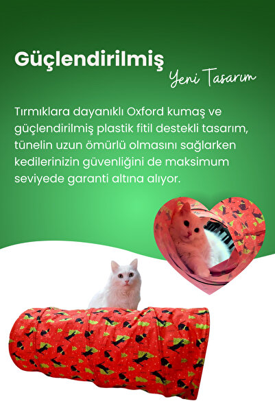 Miyav Red Patterned Cat Play Tunnel, Foldable Cat Tunnel