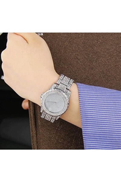 Universal Bling women's watch with pebbles + gift box, metal bracelet