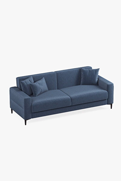 Enza Home Briza Plus Kadife Dokulu, 3'lü Yataklı Koltuk - Lacivert
