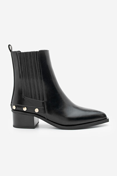 Marjin Women's Pointed Toe Chelsea Double Elastic Trock Studded Heeled Boots Alura Black