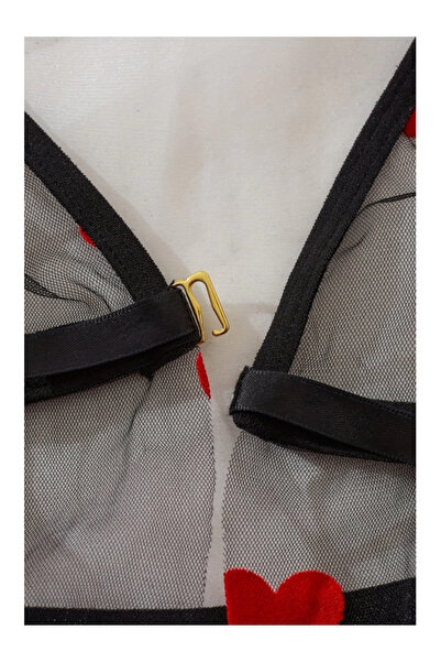 Cicişim Cămașă de noapte din tul negru cu model de inimă