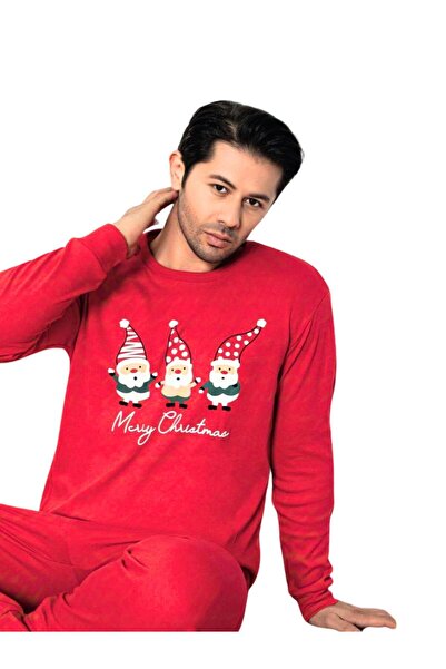 YusGos Santa Claus Printed Cotton Men's New Year Family Pajamas Set Red L