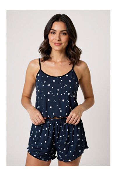 Cicişim Синій піжамний комплект з шортами та зірчастим візерунком