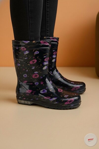 MODVALU Γυναικείες μπότες βροχής σε μωβ χρώμα Floral Work Vineyard Garden Rain Boots