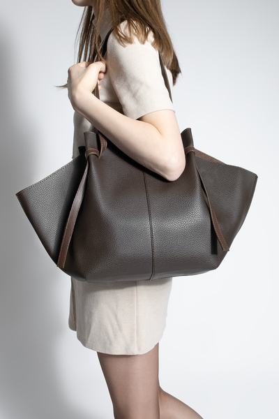 Marjin Women's Shopper Shoulder Bag with Inner Bag and Zipper Detvis Brown