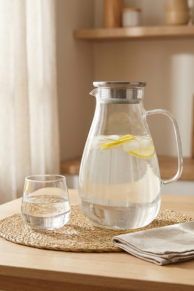 Digithome Süzgeç Kapaklı Borosilikat Ince Büyük Cam Sürahi 2,6 Lt - 13190 C32...