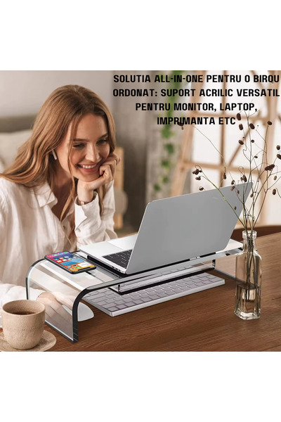 Chimora 44 ® Monitor Stand with Drawer, Keyboard Space, Ergonomic, 50x24x8 cm, Acrylic, Transparent