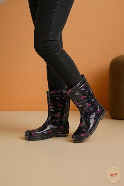 MODVALU Γυναικείες μπότες βροχής σε μωβ χρώμα Floral Work Vineyard Garden Rain Boots