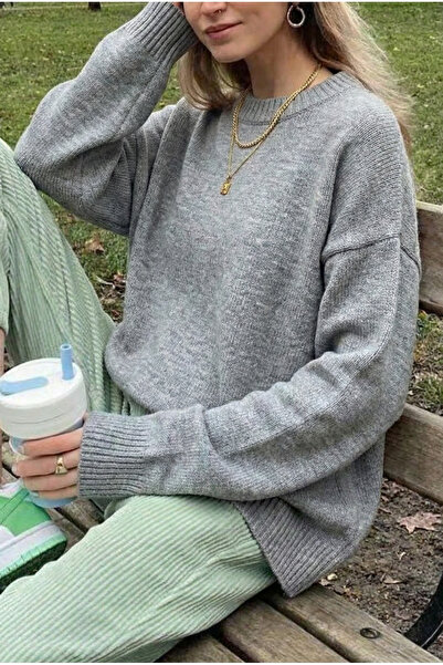 FEMELLE Women's Gray Standard Size Oversize Knitwear Sweater