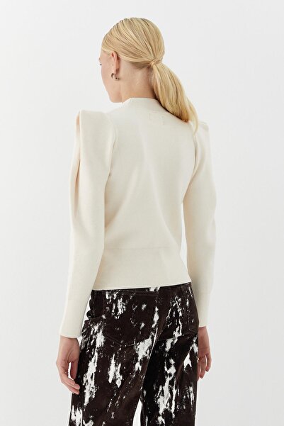 MARKALİSTE Πουλόβερ με ψηλό γιακά φαρδύ βάτα τεμάχια εκρού