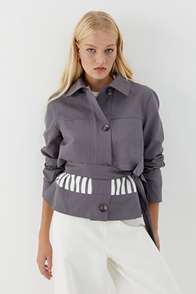 MARKALİSTE Striped Detail Belted Jacket Anthracite
