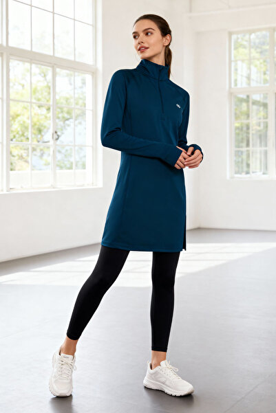 TOMMY LIFE Indigo Half Zipper D Mock Neck Standard Fit Women's Athlete Tunic - 97309