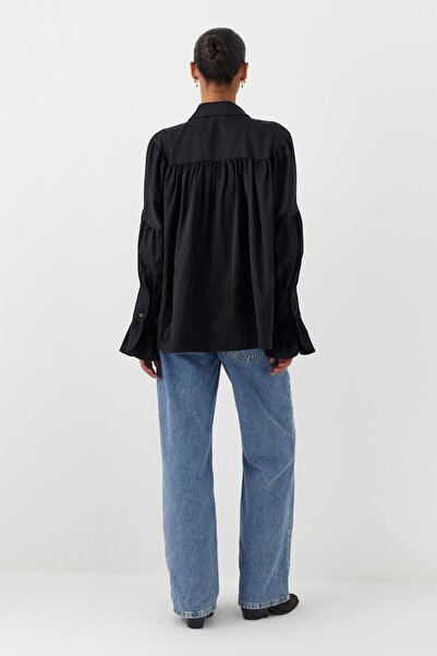 MARKALİSTE Volan Sleeve Detailed Gathered Shirt Black