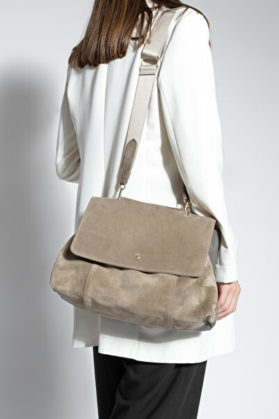 Marjin Γυναικεία τσάντα χειρός και ώμου από γνήσιο δέρμα με φερμουάρ και αποσπώμενη εσωτερική τσέπη Ornis Mink Suede