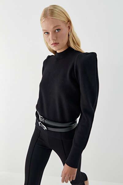 MARKALİSTE High Collar Wide Padded Sweater Black