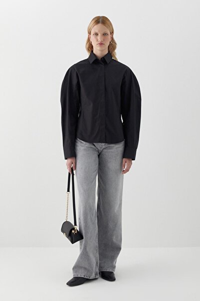 MARKALİSTE Πουκάμισο με λαβή από μπαλένια ποπλίνα μαύρο