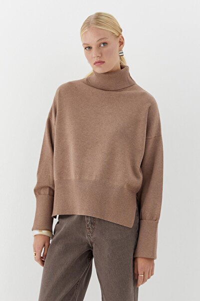 MARKALİSTE Basic High Neck Knit Sweater Mink