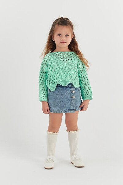 MARKALİSTE Water Green Crop Knitwear Kids Sweatshirt