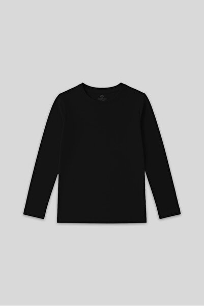 TOMMY LIFE Siyah O Yaka Standart Fit Basic Uzun Kollu Unisex Çocuk T-Shirt - ...