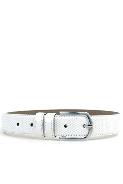 Shoes Center Curea albă clasică pentru băiat din piele lăcuită cu cataramă me...