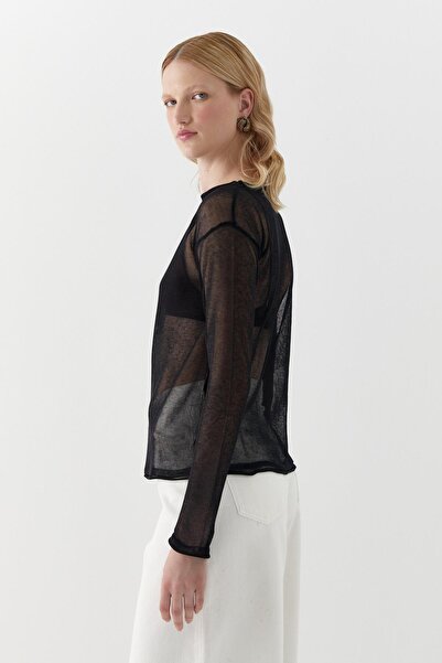 MARKALİSTE Ημιδιαφανές μακρυμάνικο μπλουζάκι μαύρο