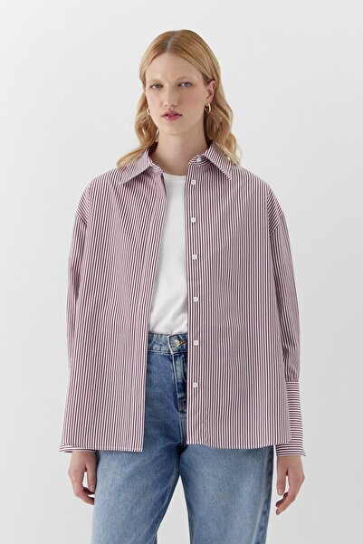 MARKALİSTE Oversize ριγέ πουκάμισο Claret Red