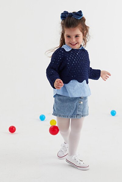 MARKALİSTE سترة أطفال محبوكة باللون الأزرق الداكن