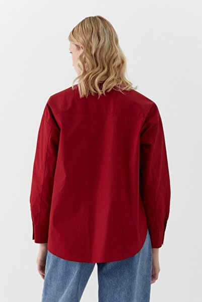 MARKALİSTE Pocket Detailed Shirt with Stone Detail Burgundy
