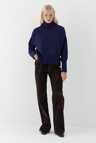 MARKALİSTE Basic High Neck Knit Sweater Navy Blue