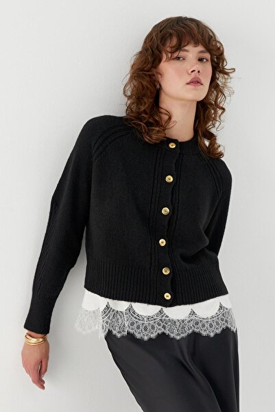 MARKALİSTE Πλεκτό Ζακέτα με Λεπτομέρεια Ραφής Μαύρο