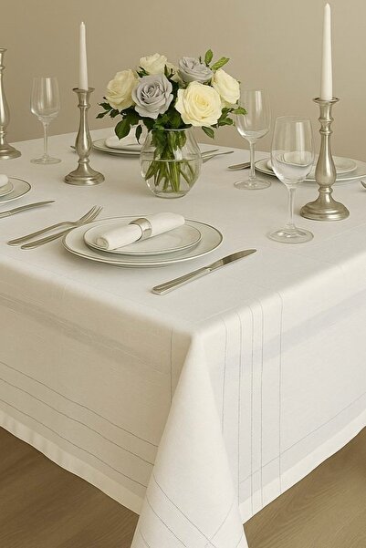 Zeria Home مفرش طاولة من الكتان الملون المقاوم للبقع