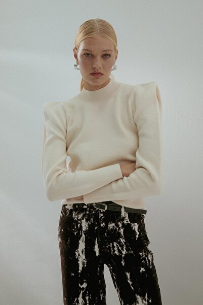 MARKALİSTE Πουλόβερ με ψηλό γιακά φαρδύ βάτα τεμάχια εκρού